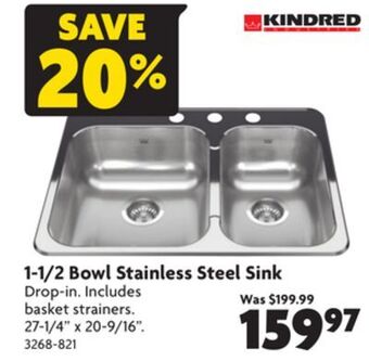 Home Hardware 1-1/2 bowl stainless steel sink offer