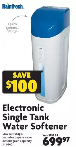 Home Hardware Rainfresh electronic single tank water softener offer