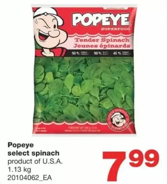 Wholesale Club Popeye select spinach offer