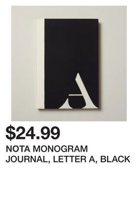 Chapters Indigo Monogram journal, letter a, black offer