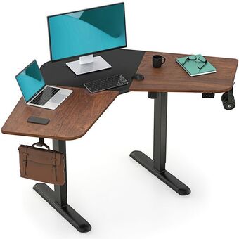 Best Buy Fitueyes l-shaped electric standing desk, 47.2 inch height adjustable sit stand desk/corner table, home office desk with head offer