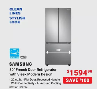 Visions Electronics Samsung 30" french door refrigerator with sleek modern design offer