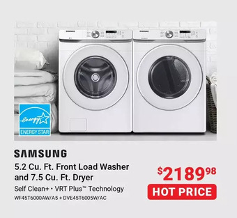 Visions Electronics Samsung 5.2 cu. ft. front load washer and 7.5 cu. ft. dryer package offer