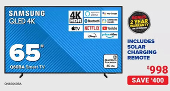 Visions Electronics Samsung 65" qled 4k smart tv offer