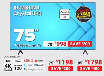 Visions Electronics Samsung crystal uhd 75" smart tv offer