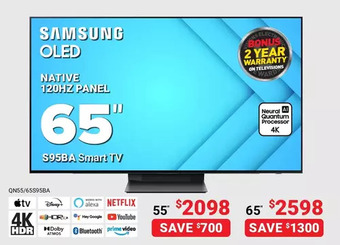 Visions Electronics Samsung oled native 120hz panel smart tv 65" offer