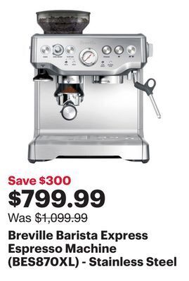 Best Buy Breville barista express espresso machine (bes870xl) - stainless steel offer