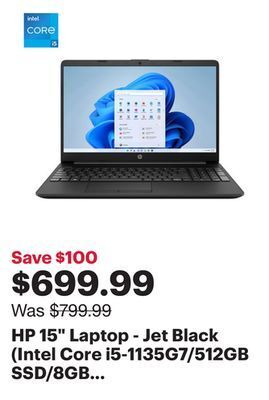 Best Buy Hp 15" laptop - jet black (intel core i5-1135g7/512gb ssd/8gb ram/windows 11) offer