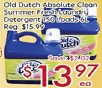 Sunny Food Mart Old Dutch Absolute Clean Summer Fresh Laundry Detergent 150 Loads 6L offer