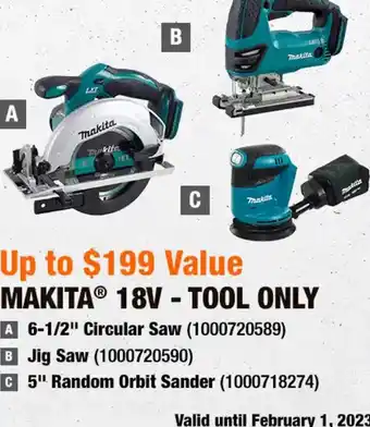 Home Depot Makita 18V-Tool Only offer