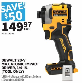 Co-op Dewalt 20-V Max atomic impact driver, 1/4-in. (Tool only) offer