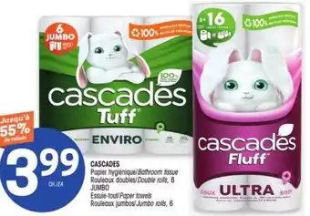 Uniprix Cascades bathroom tissue double rolls, 8 Jumbo paper towels, jumbo rolls, 6 offer