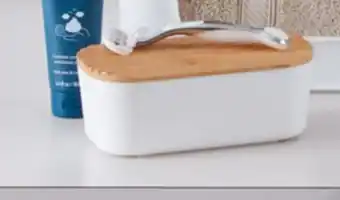 Bed Bath & Beyond Squared away™ storage bin with bamboo lid in white offer