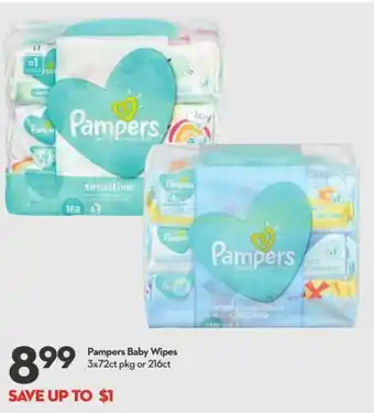 Longo's Pampers baby wipes 3x72ct pkg or 216ct offer