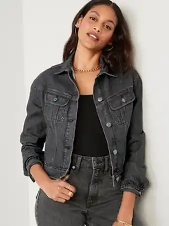 Old Navy Cropped black-wash non-stretch jean jacket for women offer