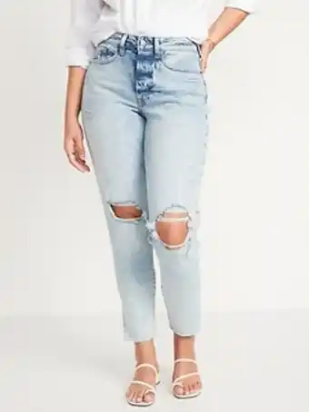 Old Navy Curvy high-waisted button-fly og straight ripped side-split ankle jeans for women offer