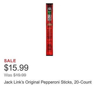 Costco Jack link's original pepperoni sticks, 20-count offer