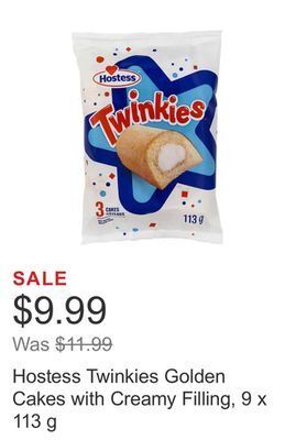 Costco Hostess twinkies golden cakes with creamy filling, 9 x 113 g offer