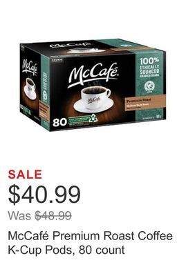 Costco Mccafé premium roast coffee k-cup pods, 80 count offer