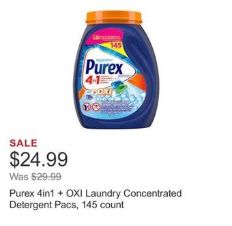 Costco Purex 4in1 + oxi laundry concentrated detergent pacs, 145 count offer