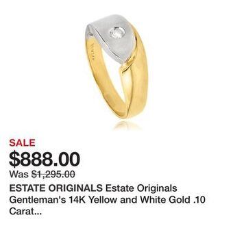 TSC Stores Estate originals gentleman's 14k yellow and white gold .10 carat diamond ring offer