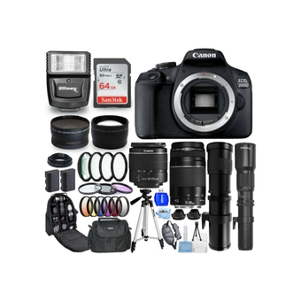 Best Buy Canon eos 2000d/rebel t7 + 18-55mm + 75-300mm + 500mm + 420-800mm lenses - bundle includes: extra battery, sandisk ultra 64gb offer