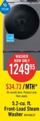 The Brick Samsung 5.2 cu. ft. smart front-load washer - wf45b6300ap/us offer