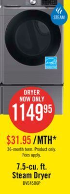 The Brick Samsung 7.5 cu. ft. smart electric dryer - dve45b6305p/ac offer