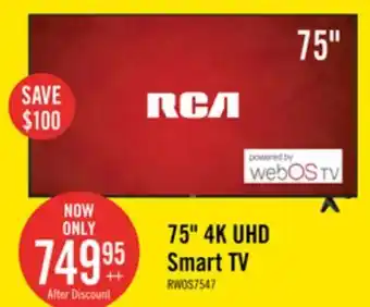 The Brick Rca 75" 4k uhd smart tv offer