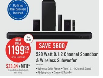 The Brick Samsung 9.1.2 channel soundbar with wireless subwoofer and rear speakers - hw-q910b/zc offer