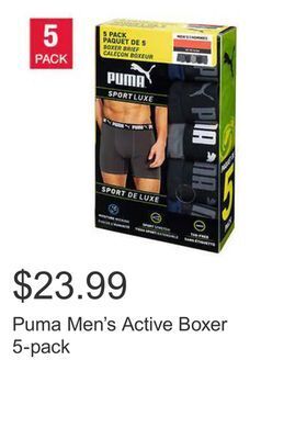 Costco Puma men's active boxer 5-pack offer