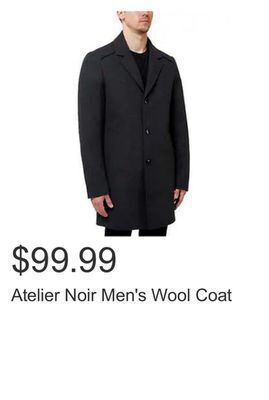 Costco Atelier noir men's wool coat offer