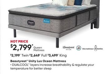 Sleep Country Beautyrest® unity lux ocean mattress offer