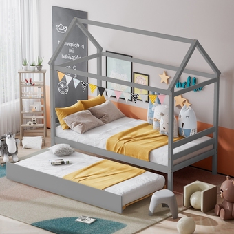 Best Buy Gymax twin house bed frame w/ trundle roof wooden platform mattress foundation offer