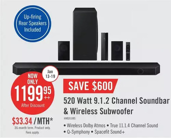The Brick Samsung 9.1.2 channel soundbar with wireless subwoofer and rear speakers - hw-q910b/zc offer