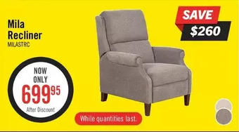 The Brick Mila linen-look fabric recliner - storm offer