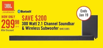 The Brick Jbl bar deep bass 2.1 soundbar and wireless subwoofer - jbl2gbar21dbblkam offer