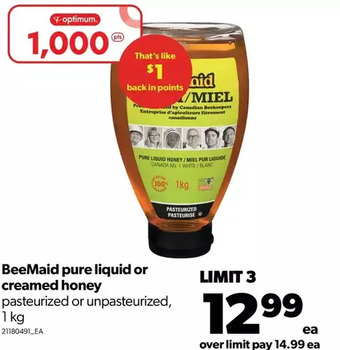 Real Canadian Superstore Beemaid pure liquid or creamed honey offer