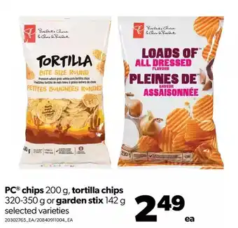Real Canadian Superstore Pc chips, tortilla chips or garden stix offer