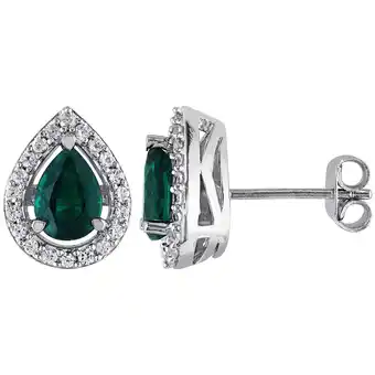 Best Buy Teardrop stud earrings in sterling silver with green drop created emerald & white sapphires offer