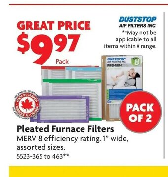 Home Hardware Pleated Furnace Filters offer