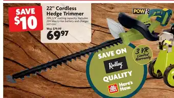 Home Hardware 22' Cordless Hedge Trimmer offer