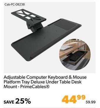 Shopper+ Adjustable computer keyboard & mouse platform tray deluxe under table desk mount - primecables offer