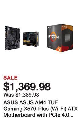 Newegg Asus am4 tuf gaming x570-plus (wi-fi) atx motherboard with pcie 4.0 dual m.2 12+2 with dr. mos power stage hdmi dp sata 6gb/s offer