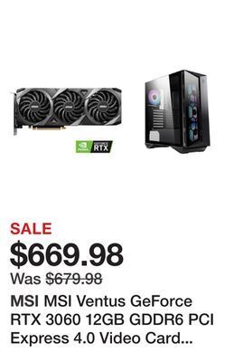 Newegg Msi ventus geforce rtx 3060 12gb gddr6 pci express 4.0 video card rtx 3060 ventus 3x 12g oc and msi mpg gungnir 110r atx mid offer