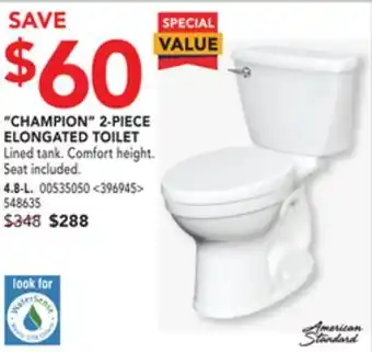 Lowe's American standard "champion" 2-piece elongated toilet, 4.8-l offer