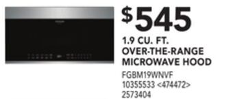 Lowe's Frigidaire gallery 1.9 cu. ft. over-the-range microwave hood offer