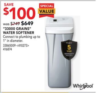 Lowe's Whirlpool "33000 grains" water softener offer