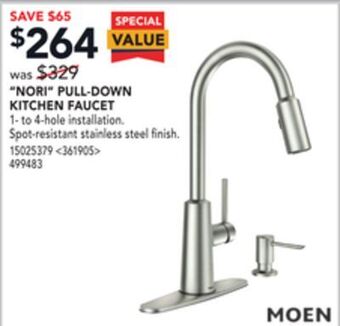 Lowe's Moen "nori" pull-down kitchen faucet offer