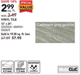 Lowe's Multiclic vinyl tile 12" x 24" offer